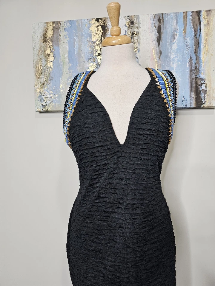 H & M   NWTWomen Stunning Black  Blue  Silver Beaded Dress Size 10 - Image 3 of 4