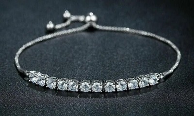 6Ct Round Cut Created Diamond Bolo Adjustable Bracelet 14k White Gold Finish
