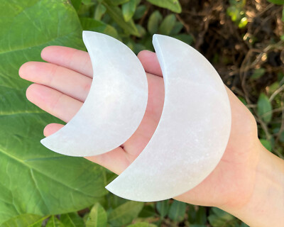 Polished Selenite Charging Station: Moon Shaped Crystal Plate, Choose 3'' or 4''