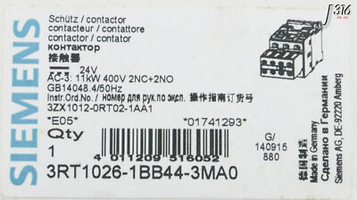 31352 SIEMENS POWER CONTACTOR, 400V 11KW 25A (NEW) 3RT1026-1BB44