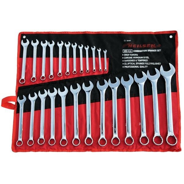 Neilsen 25pc Fully Polished Metric Combination Spanner Wrench Set 6mm - 32mm