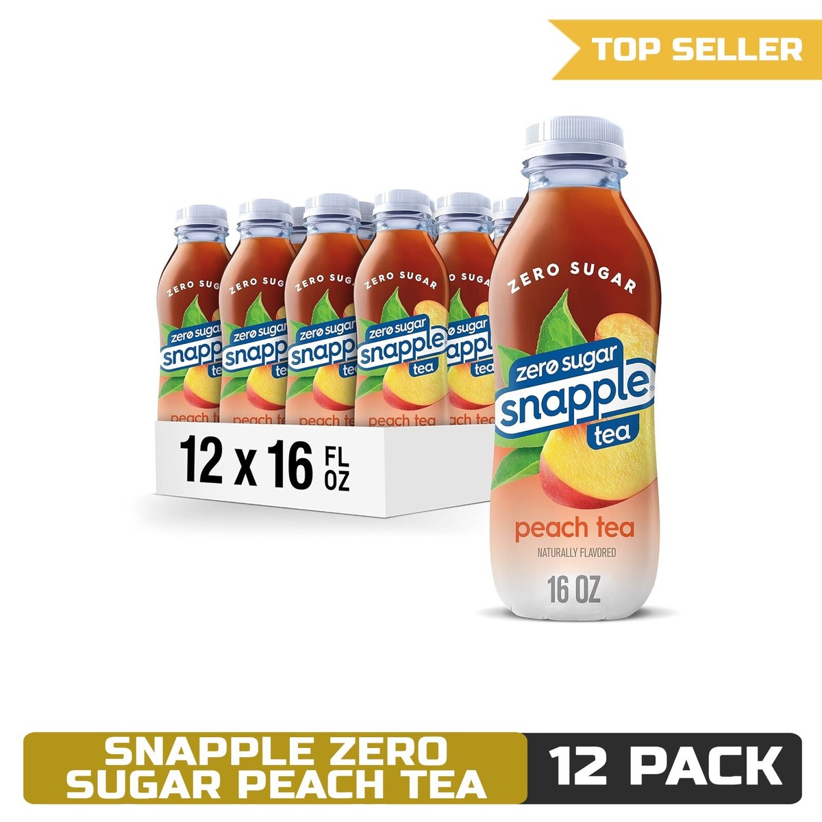 Snapple Zero Sugar Peach Tea, 16 fl oz Recycled Plastic Bottle