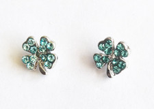 Shamrock 4 Leaf Clover Stud Earrings Spring Green Silver Color St. Patrick's Day