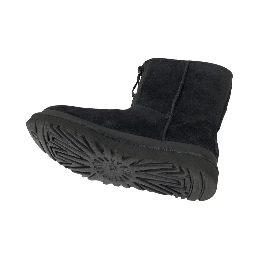 UGG Women's Classic Short Zipper Tape Logo Black Suede Boots