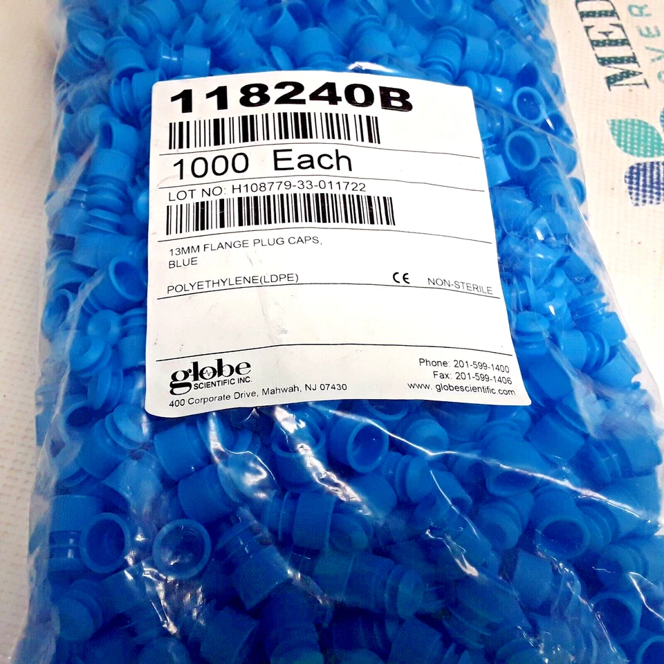 118240B - GLOBE SCIENTIFIC - TAPAS DE ENCHUFE DE BRIDA 13 MM - AZUL - 1000/BOLSA - NUEVO Foto 2 de 4