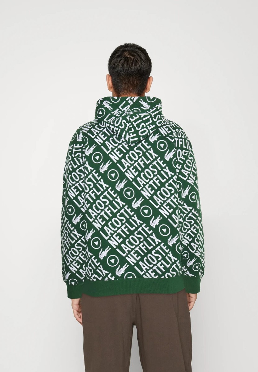 LACOSTE NETFLIX ルーズフィット パーカー US L Lacoste x Netflix Men's Loose Fit All Over Pullover Hoodie Green