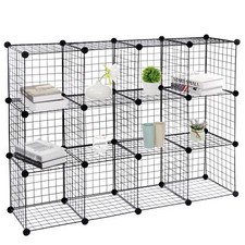 12 Cube Storage Shelf Wire Metal Grid DIY Modular Cabinet Bookcase Bookshelf