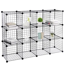 12 Cube Storage Shelf Wire Metal Grid DIY Modular Cabinet Bookcase Bookshelf 