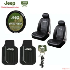 New 8pcs JEEP Elite Style Car Truck Seat Covers Floor Mats Steering Wheel Cover