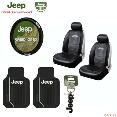 New 8pcs JEEP Elite Style Car Truck Seat Covers Floor Mats Steering Wheel Cover