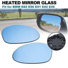 Pair Blue Heated Side Door Wing Mirror Glass For BMW E82 E88 E90 E91 E92 E46 Z4