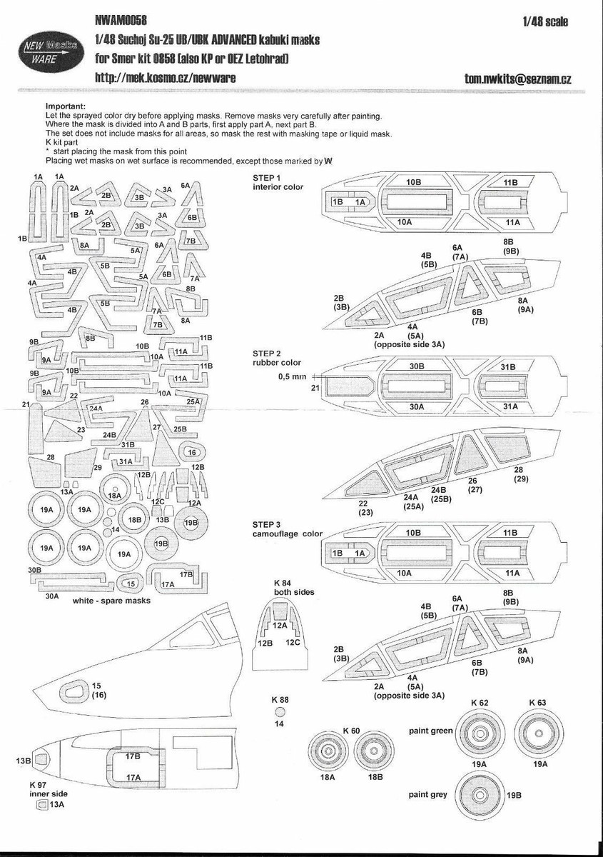 New Ware 1/48 masks Su-25 UB/UBK ADVANCED kabuki for Smer kit#0858 - NWAM0058 New Ware 1/48 masks Su-25 UB/UBK ADVANCED kabuki for Smer kit#0858 - NWAM0058