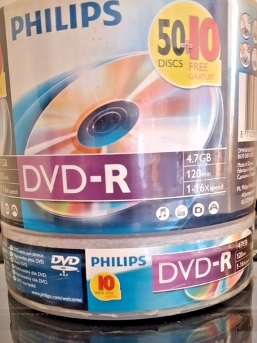 Pack 60 DVD-R 4,7GB 120mn 1-16 speed PHILIPS neuf tour scellée