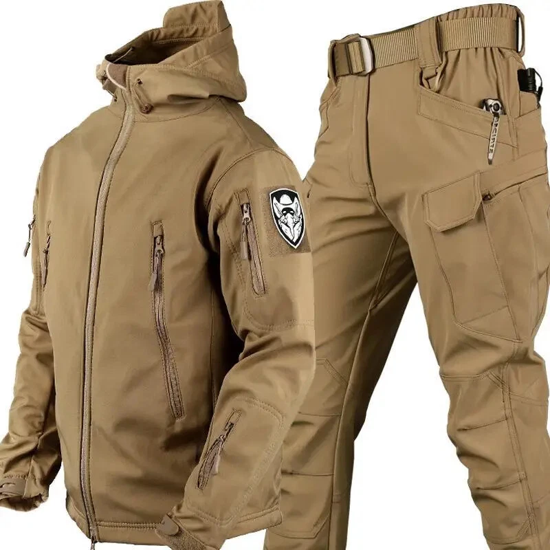 Outdoor Shark Skin Camo Jacket & Pants Set Thick Plush Warm Racing Sports Unisex