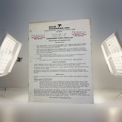 1980 High Standard  Parts Components Dealer Price List 6 Pages