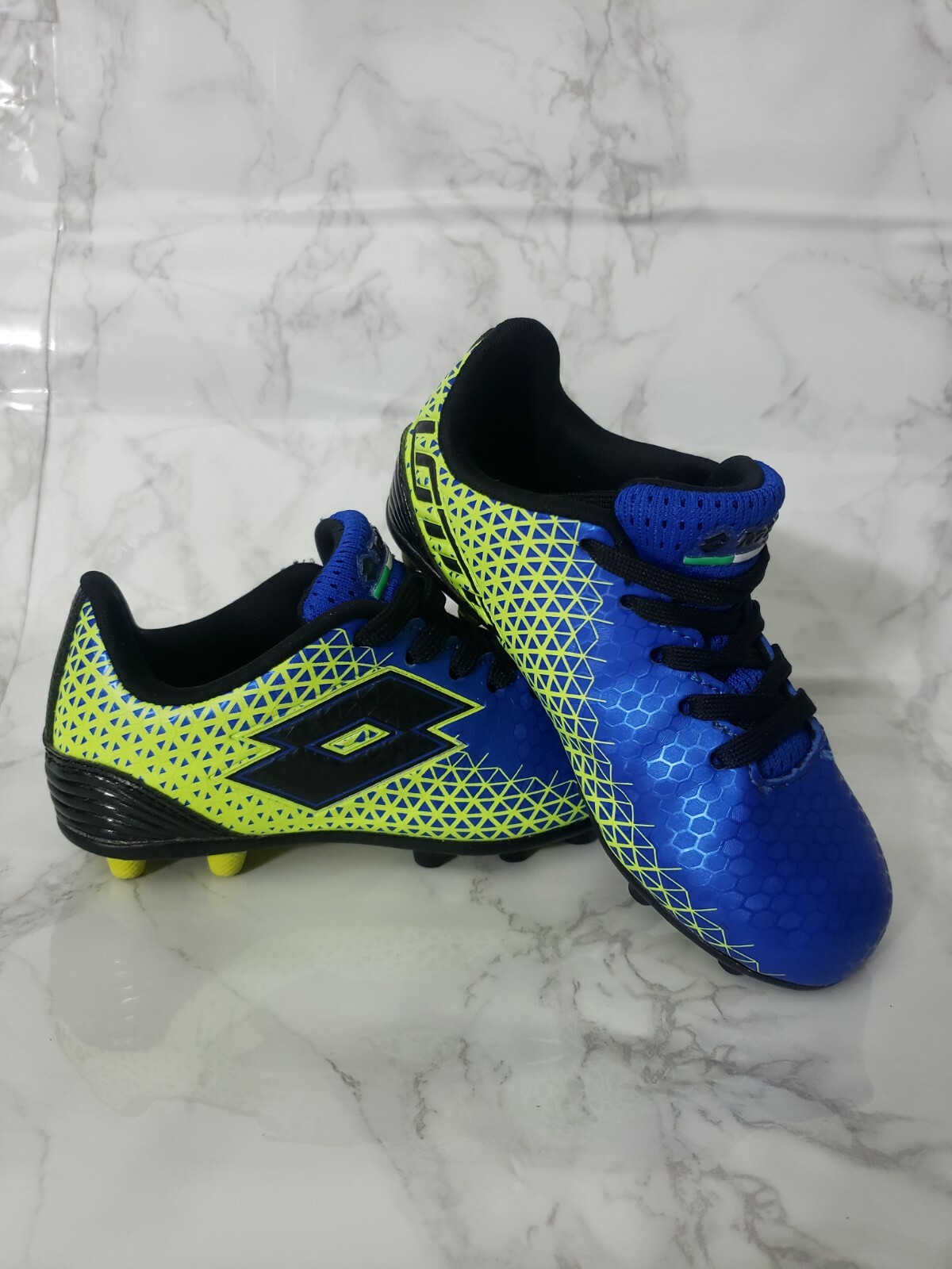 Tacchetti da calcio Lotto Forza Elite Jr taglia 10 scarpe da ginnastica blu verdi usati A9