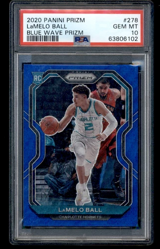 63806102 2020-21 Panini Prizm #278 LaMelo Ball Blue Wave RC Hornets PSA 10