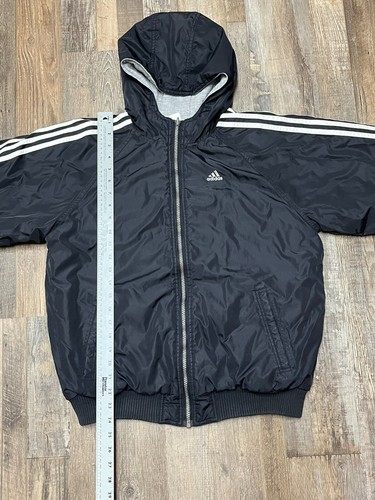 Vintage Adidas Y2K 90s Reversible Jacket Boys L Black Windbreaker Lined Youth - Picture 19 of 19