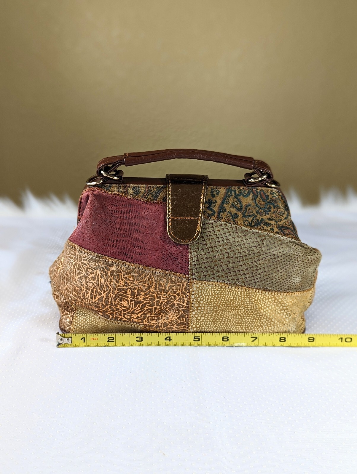 Vintage AGACCI Metallic Leather Patchwork Satchel… - image 2