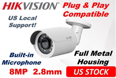 Hikvision Compatible 4K 8MP Outdoor POE IP Bullet Camera 2.8mm Wide Angle w/Mic