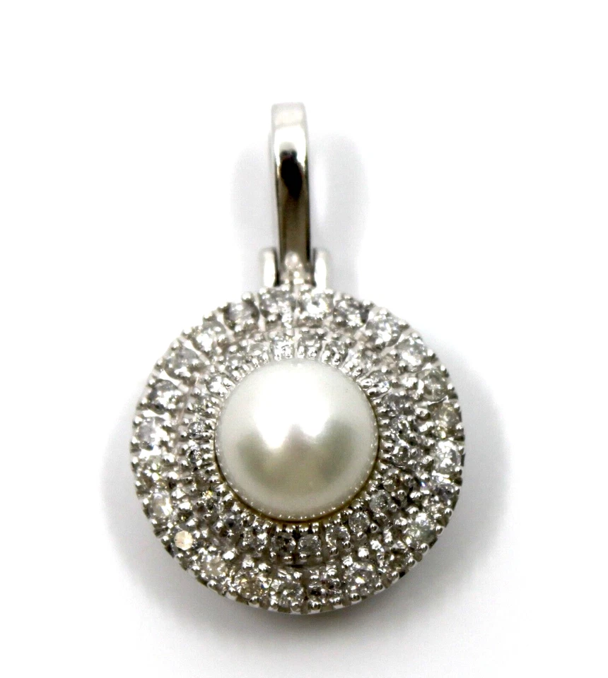 Delicado colgante redondo de diamantes y perlas naturales de oro blanco macizo de 14 k Foto 2 de 4