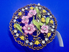 See-Through Flower Floral Theme Round Rhinestone Accented Ladies Belt Buckle