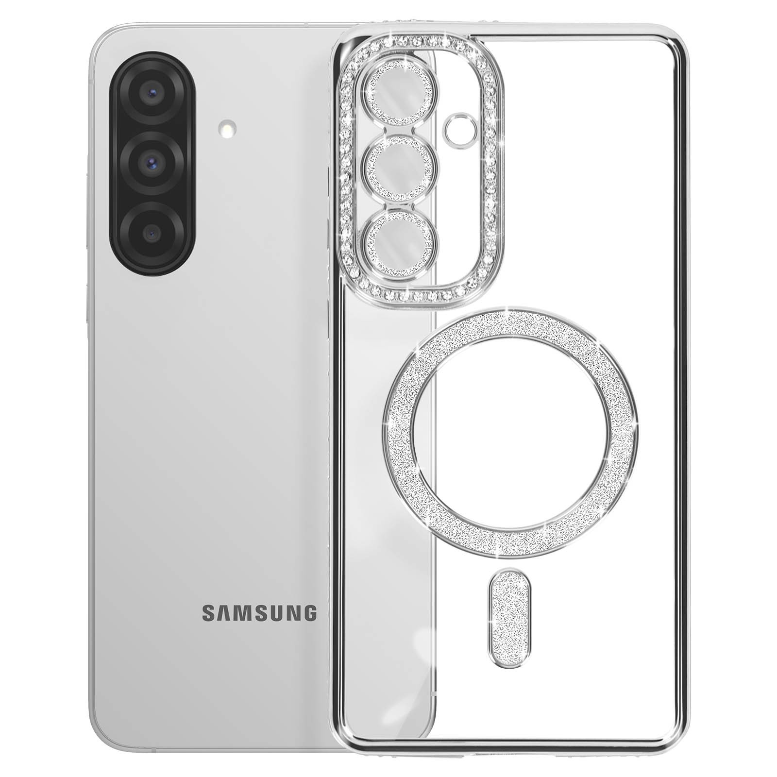 Coque Galaxy A37 Avizar avec bordure strass argent étincelant et dos anti-rayures