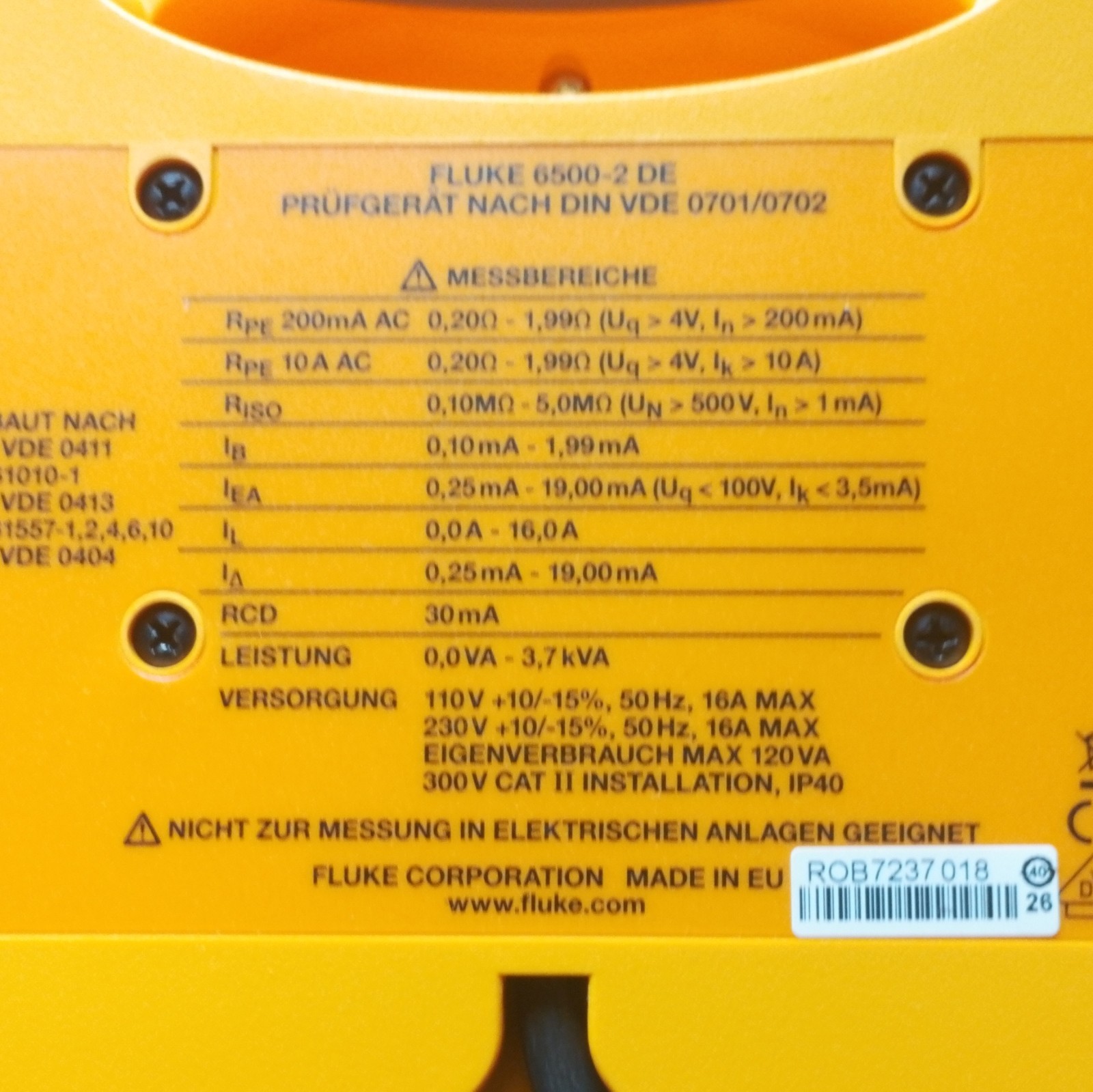 Fluke 6500-2 DE 기기 테스터 (DIN VDE 0701/0702 규격에 따른 테스트 장치) 4