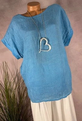 ITALY FASHION neu Two face sommer Leinen long Shirt Italy TÜRKIS 40 42 44