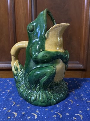 Vintage Majolica Ceramic Porcelain 3D Frog Figure Pitcher - Estate Sale Find