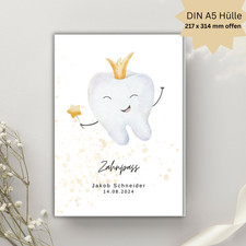Dental passport cover personalised with name / protective cover DIN A5 / tooth with crown