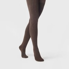 Women's Cable Knit Fleece Lined Tights - A New Day  Brown Heather