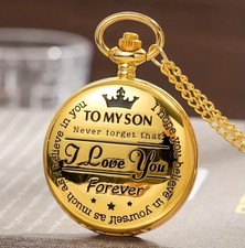 To My Son, I Will Always Love You- Gold Quartz Chain Pocket Watch Holiday Gift
