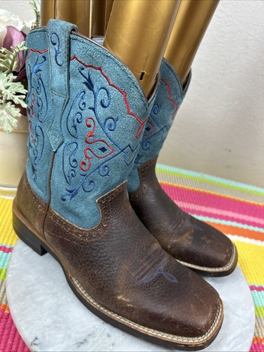 Ariat Fatbaby Brown Ocean Blue Leather/Suede Floral Boots Women’s EU 39 US 8 B - Picture 3 of 13