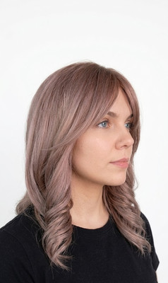 16'' Caramel Brown Ombre Wavy Synthetic Wig with Bangs Heat Resistant