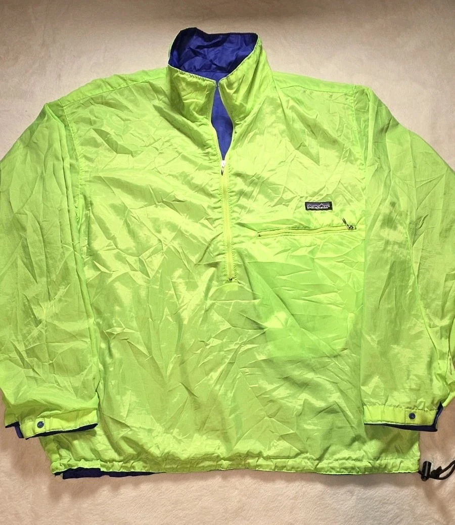 Vintage Patagonia Reversible Windbreaker 90s USA Neon Indigo Size Large 83261