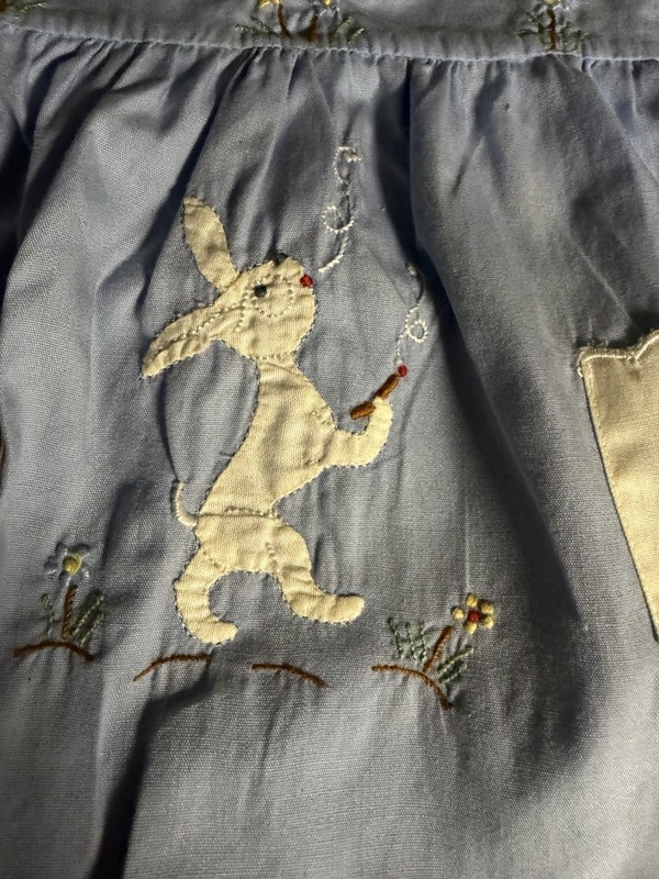 Vintage Baby Outfit Madeira Portugal Blue Rabbit Smoking Cigar Embroidery 1960’s