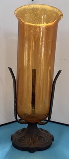 VINTAGE CATHOLIC CHURCH ALTAR SANCTUARY ORANGE LAMP W/ PEDESTAL DESIGNED BASE