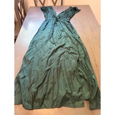 SHEIN Emerald Green V-Neck Flutter Sleeve Maxi Dress Boho Slit Green Small
