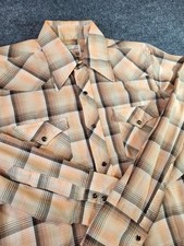 Vtg 70's Wrangler Pearl Snap Western Shirt USA Made 15/34 Long Tail Striped Rare