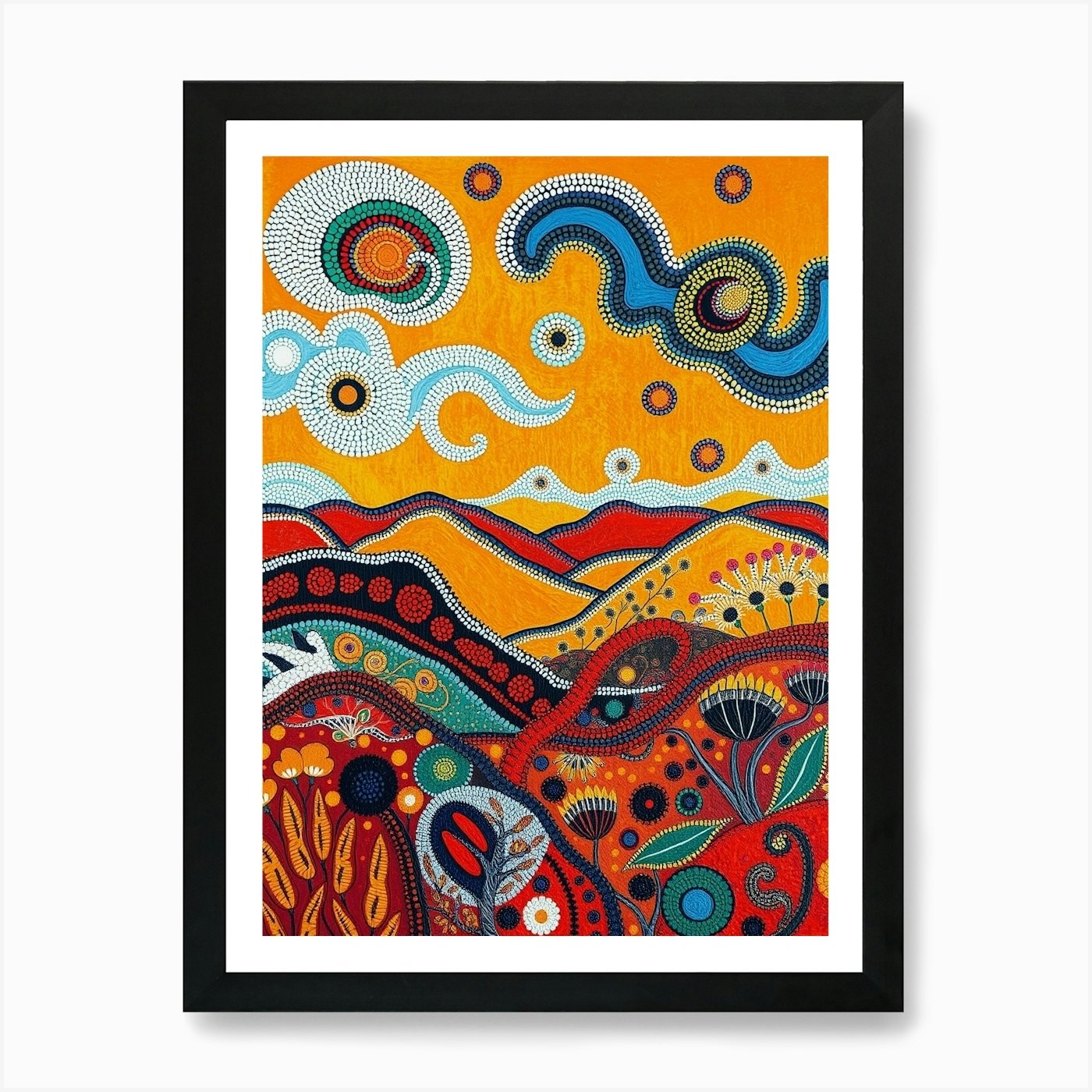 Aboriginal Landscape Painting Art P Framed Wall Art Poster Canvas Print Picture