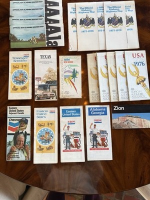 Lot Of 22 Vintage Maps EASTERN USA 1976 ZION Exxon Chevron Texaco AAA Alabama