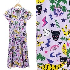 Nooworks Greta Dress XS Purple Graphic Print Fit & Flare Cotton Jersey Pockets