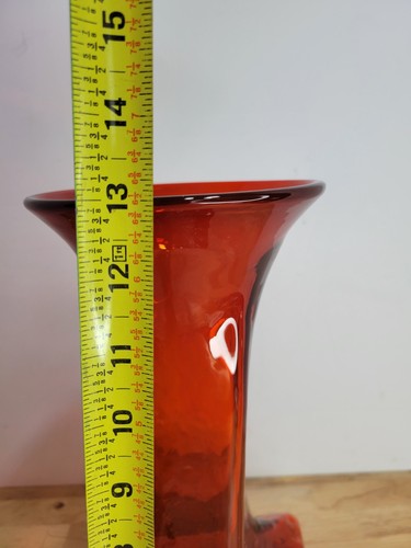 Vaso vintage MCM Indiana Glass 6525 quadrato testurizzato arancione Wayne Husted alto 13" - Foto 9 di 11