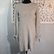 LOFT Gray Speckled Knit Sweater Dress XS Long Sleeve tie Cuffs Stretch