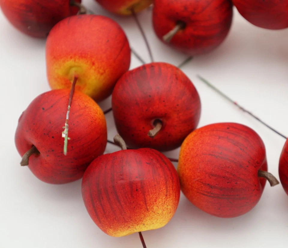 Apfel künstlich am Draht 4 cm Burgund • Deko-Äpfel 12 Stück • künstliche Früchte - Bild 2 von 3