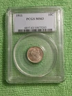 1911 10c Barber Dime PCGS MS63 nice 90% Silver Coin
