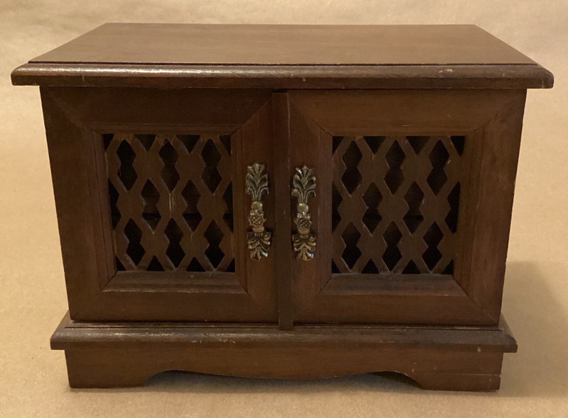 Vntg Royal Sealy? Wood Jewelry Music Box 1900's Japan Cabinet w/2 drawers 2doors