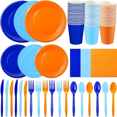 Ziliny 420 Pcs Paper Plates and Napkins 9 oz Paper Cups Forks Knives Spoons D...