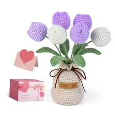 Hand-Crocheted Tulip Potted Plant with Premium Gift Box, Unique Hand Purple